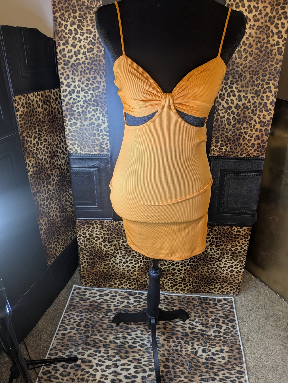 Princess Polly Ribbed Spaghetti Strap Mini Dress Bright Orange Size 0